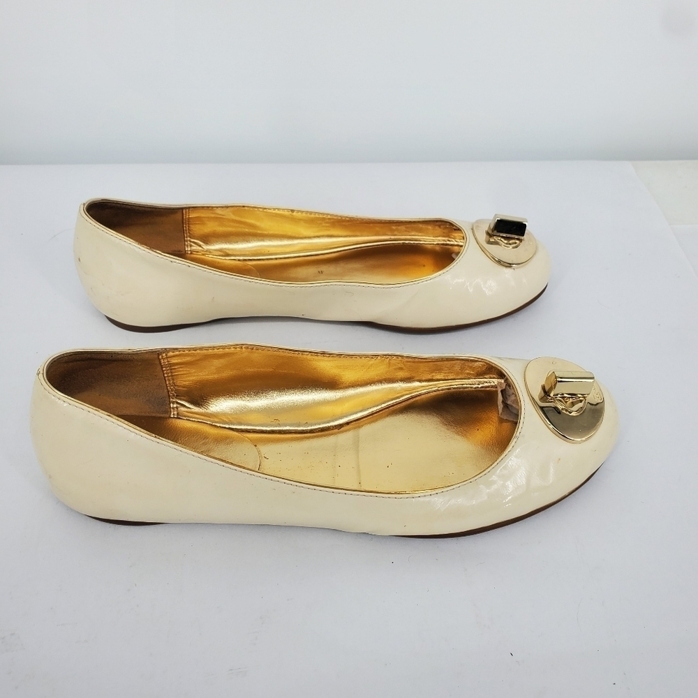 Coach Shoes Women 6B Judyann Patent Leather Flats Q429 White Gold - Picture 4 of 9